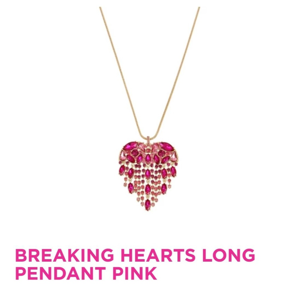 Breaking Hearts Long Pendant Pink